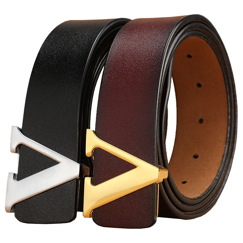 Top Trends: Men Retro Waist Strap Genuine Leather Alloy V Buckle Belt For Men Ceinture Femme High Quality Designer Famous Brand Luxury Belts Shoppable Styles