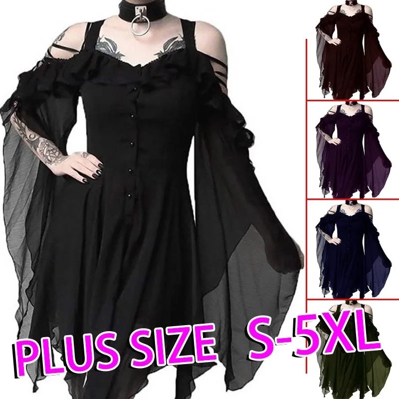 Top Trends: 2023 Sexy Halloween Costum 5XL Gothic Girl Fashion Cosplay Dress Unique Irregular Hem Punk Dress Medieval Renaissance Dress Shoppable Styles