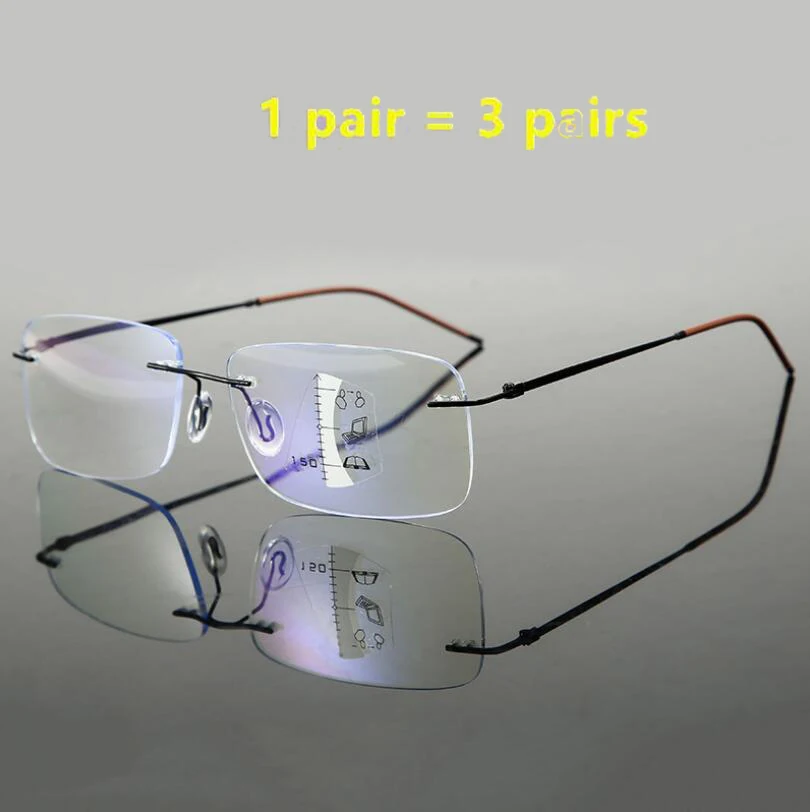 Top Trends: High Quality Rimless Progressive Multifocal Reading Glasses Men Anti Blue Light Presbyopic Glasses Women Ultra Light Metal Gafas Shoppable Styles