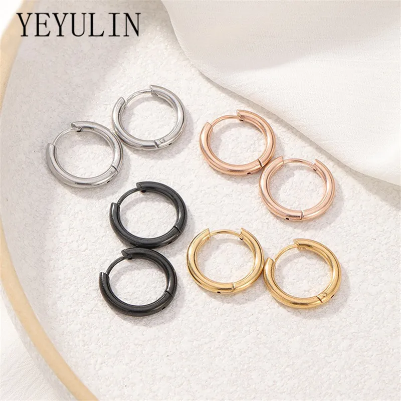 Top Trends: 5pcs / lot Stainless Steel Circle Hoop Earrings For Women Girls Black Gold Color Silver Color Round Geometry Earrings Jewelry Shoppable Styles