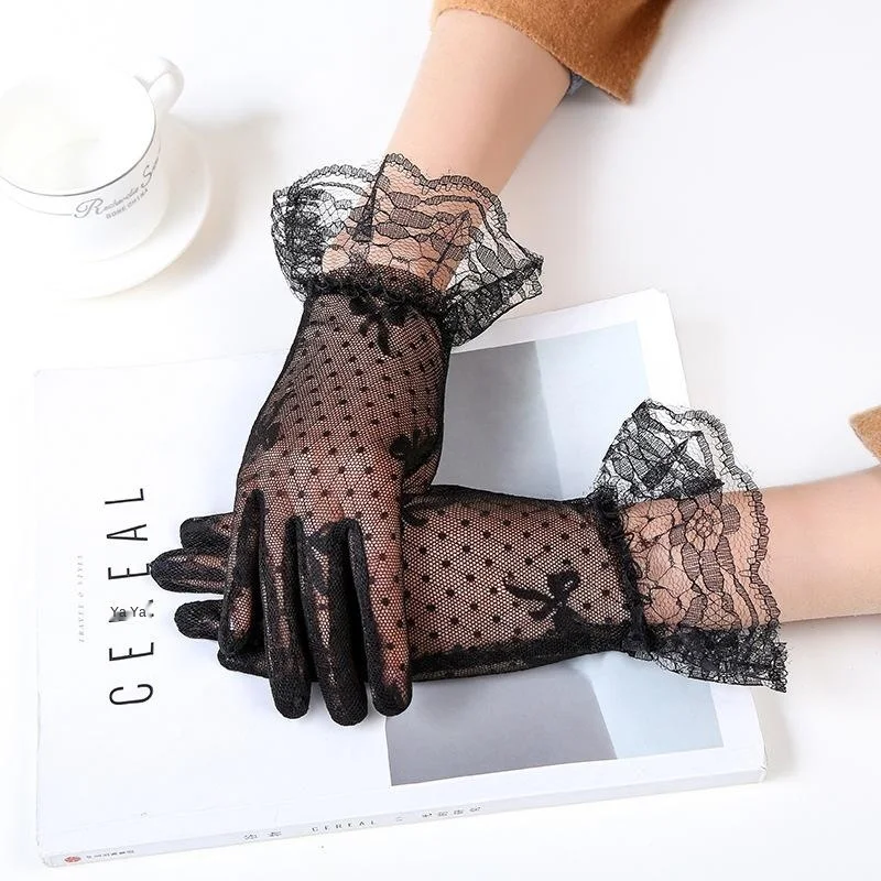 Top Trends: Lace Gloves Spring And Summer New Ladies Sunscreen Gloves Bowknot Black Mesh Lace Etiquette Finger-Pointing Ladies Gloves Shoppable Styles