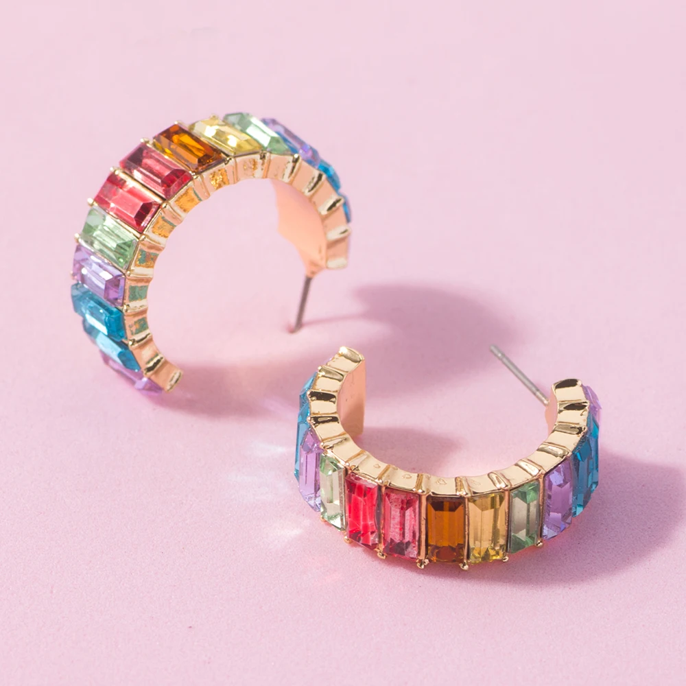 Top Trends: Lost Lady Fashion Multi-Color Crystal Glass C Cuff Stud Earrings Girl Women&#039;s Geometric Earrings Wedding Party Jewelry Wholesale Shoppable Styles