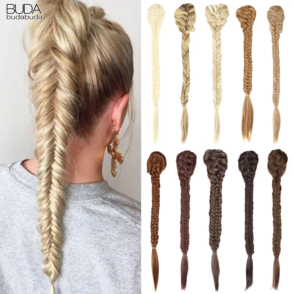 Top Trends: Synthetic Braided Plaited Fishtail Fishbone Drawstring Ponytail 20Inch Long Ombre Blonde Pink Hair Extensions For White Women Shoppable Styles