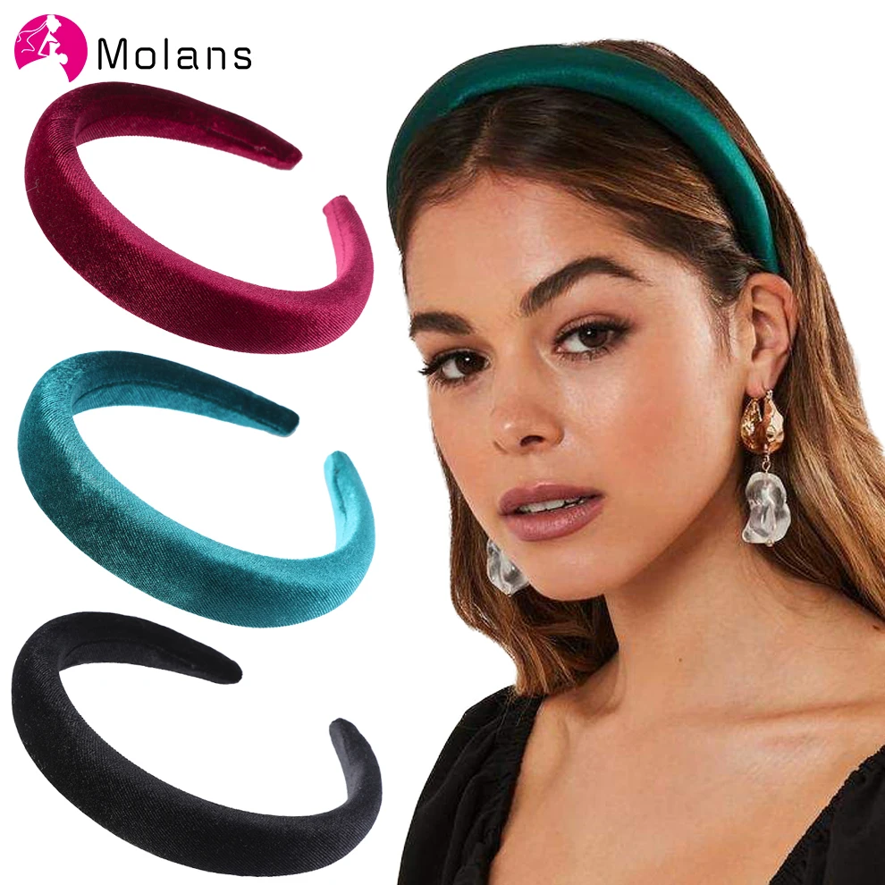 Top Trends: Molans Female Bezel Padded Headband For Women Solid Thick Hair Hoop Velvet Hairband Sponge Hair Band Girls Hair Accessories Shoppable Styles