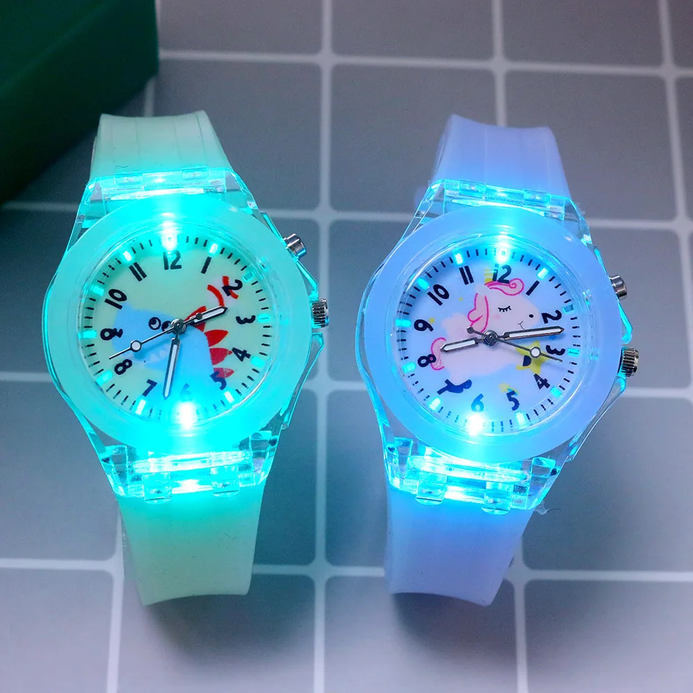 Top Trends: New Cute Cartoon Flash Light Kids Watches For Girls Boys Rubber Strap Rabbit Dinosaur Children Watches Clock Reloj Infantil Shoppable Styles