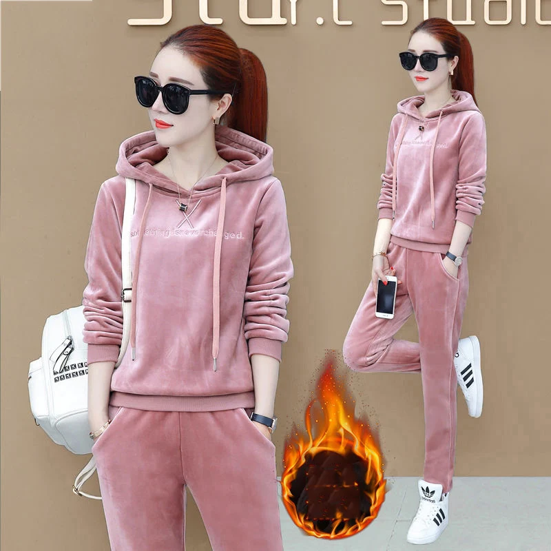 Top Trends: Winter Thicken Velvet Tracksuit Two Piece Set Women Outfit Casual Hoodies And Sweatpants High Quality Fashion Velour Sweatsuit Shoppable Styles