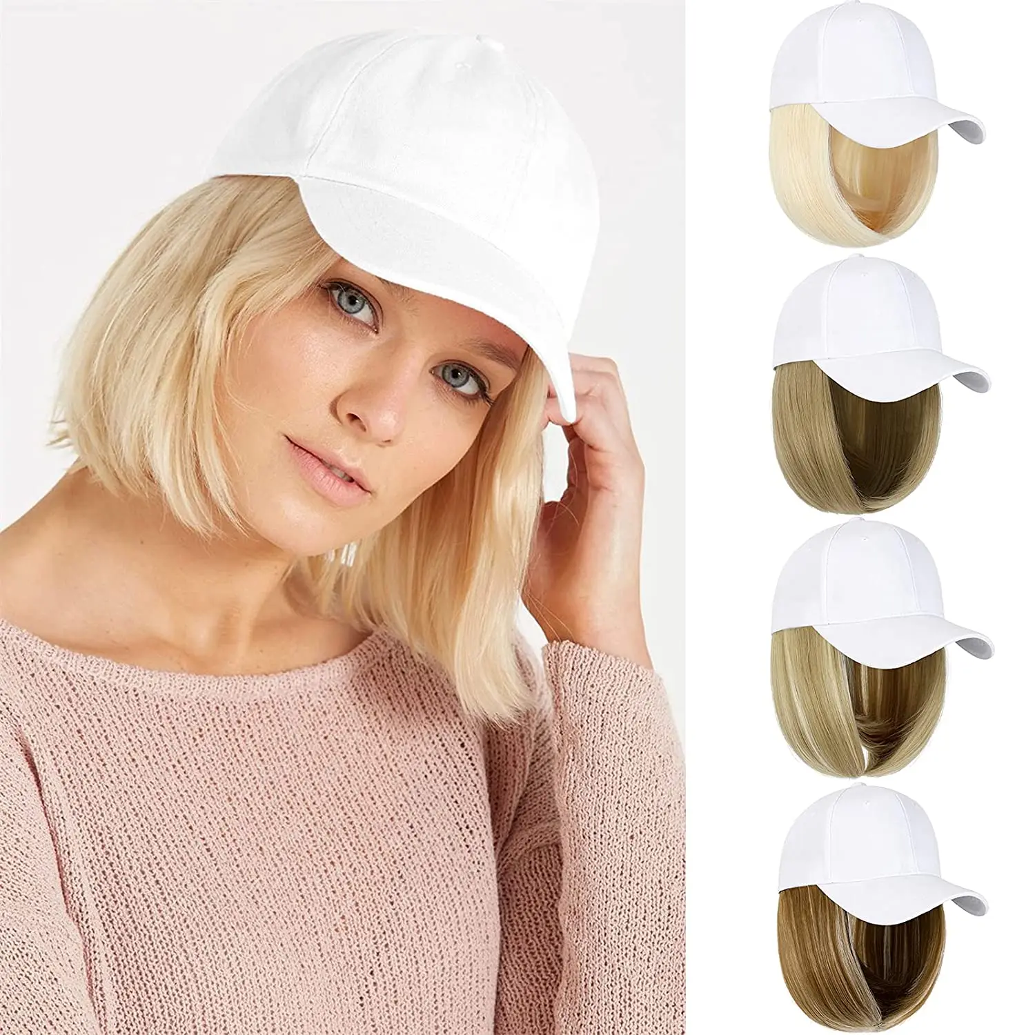 Top Trends: SHANGZI Short Wavy Baseball Wig Synthetic Bob Wig White / Black Hat Wigs Cap With Hair Natural Connect Baseball Cap Adjustable Shoppable Styles