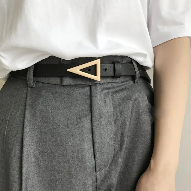 Top Trends: Fashion Leather Thin Belt For Women Triangle Buckle Waist Strap Luxury Designer Female Jeans Dress Trouser Decorative Waistband Shoppable Styles