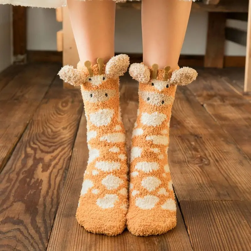 Top Trends: Women Winter Fluffy Fuzzy Slipper Socks 3D Cartoon Animal Coral Velvet Hosiery Shoppable Styles