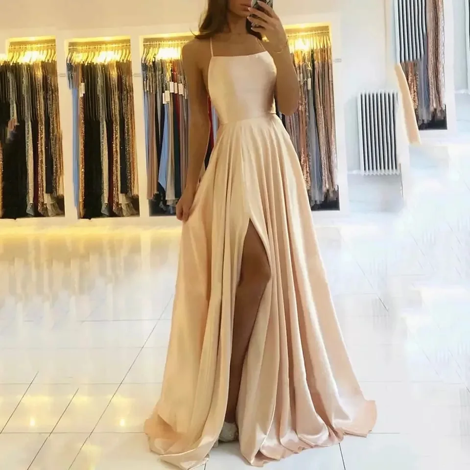 Top Trends: Satin Dresses Evening Dress Prom Party Robe De SFormal Dress Simple Spaghetti Sexy Slit коктейльные Shoppable Styles