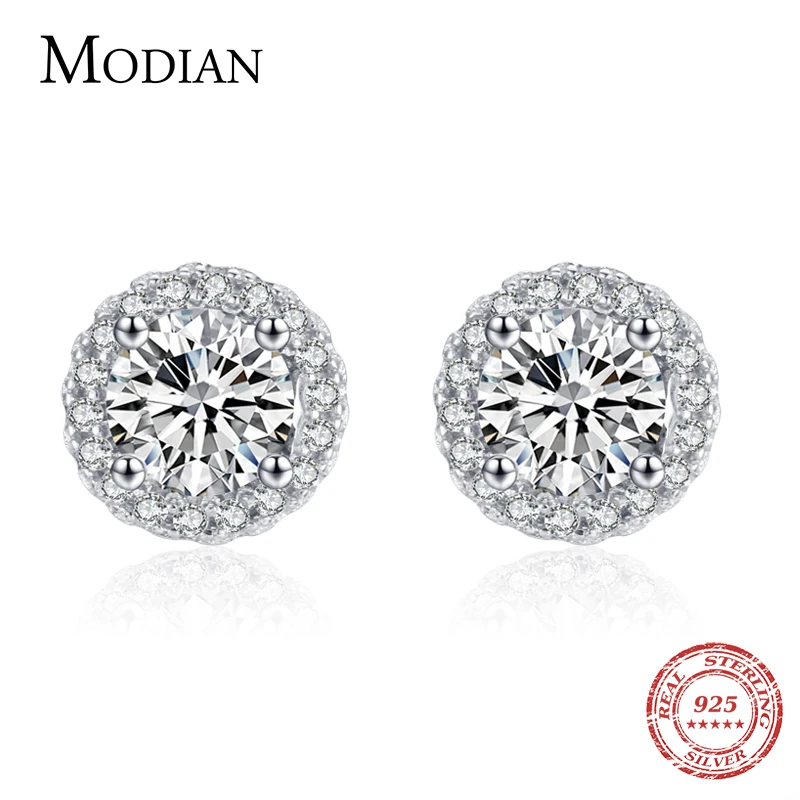 Top Trends: Modian Real 925 Sterling Silver Luxury Simple Cubic Zirconia Stud Earrings For Women Round CZ Wedding Statement Jewelry Gifts Shoppable Styles