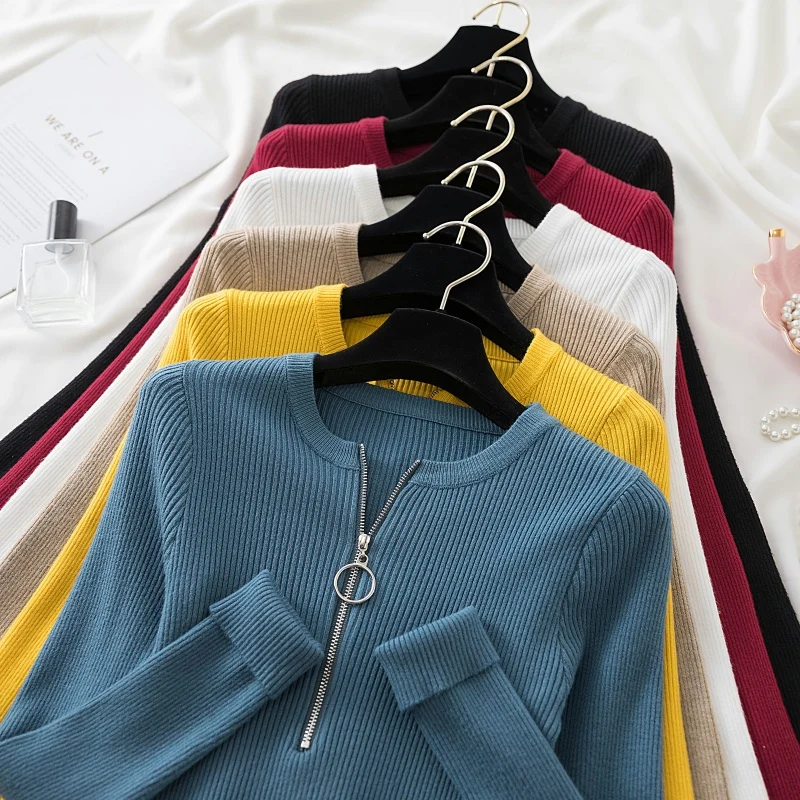 Top Trends: Zipper Winter Clothes Knitted Woman Sweaters Pullovers Autumn Winter Basic Women&#039;s Jumper Slim Women&#039;s Sweater Pull Long Sleeve Shoppable Styles