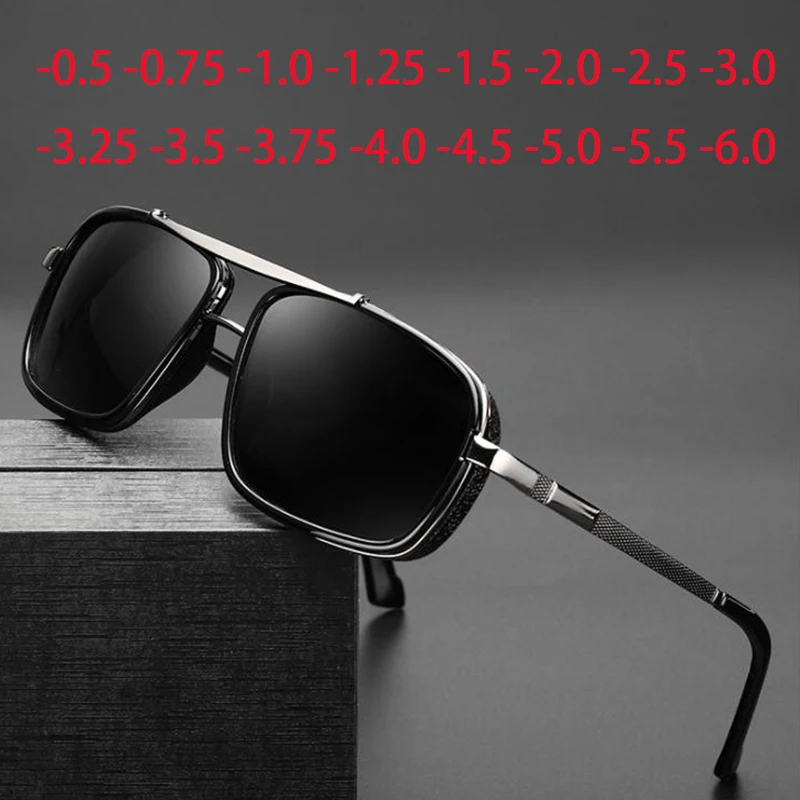 Top Trends: 0 -0.5 -0.75 -1.0 To -4.0 Gray / Tea Lens Prescription Sunglasses Men Polarized Myopia Lens Goggle Punk Sun Glasses Shoppable Styles