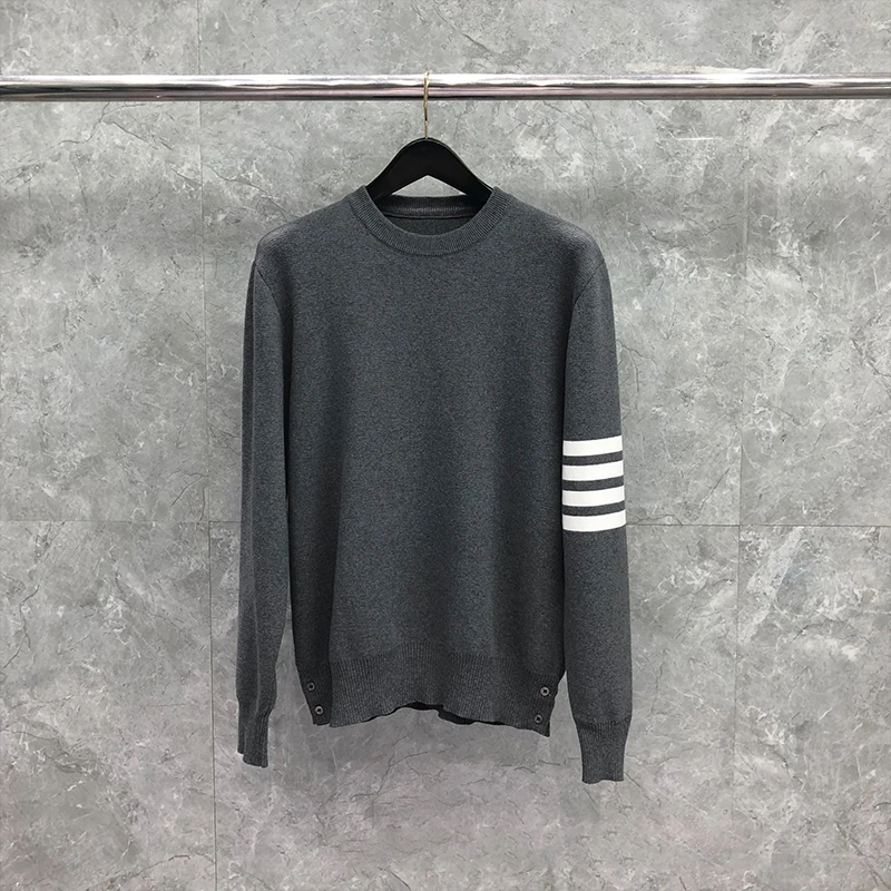 Top Trends: TB THOM Sweater Autunm Winter Men's Sweaters Fashion Brand Coats Classic Cotton 4-Bar Stripes Crewneck Pullover Gray TB Sweaters Shoppable Styles