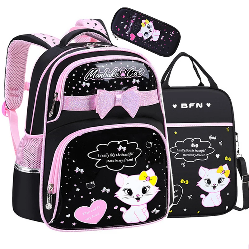 Top Trends: Cute Girls School Bags Fashion Orthopedic Primary Schoolbags Bagpack Cartoon Cat Print Princess Backpacks Kids Bookbags Mochila Shoppable Styles