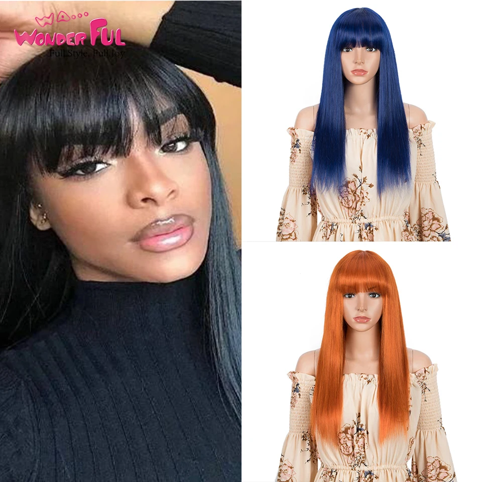 Top Trends: Wonderful Straight 30 Inch Human Hair Wigs With Bangs Full Machine Made Wigs Colored Blonde Burg Brazilian Remy Hair Wig Shoppable Styles