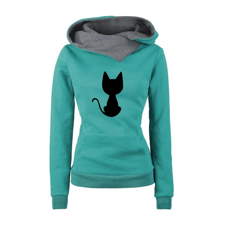 Top Trends: Spring Autumn Women's Hoodies Fleece Warm Two-color Cap Cat Printing Casual Fashion Trend Long Sleeve Female Pullover Sweatshirt Shoppable Styles - Image 5