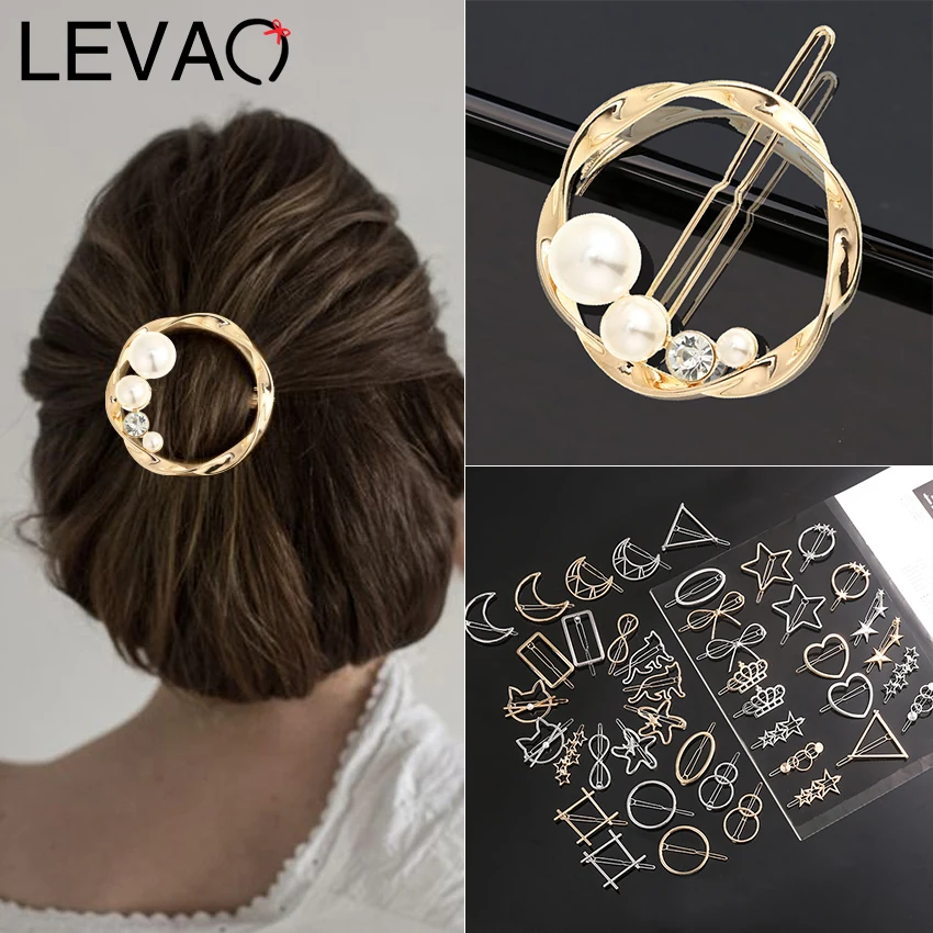 Top Trends: Levao Metal Geometric Hair Clip Round Rhinestone Pearl Barrette Women Girls Sweet Hairpins Barrettes Hair Accessories Gifts Shoppable Styles