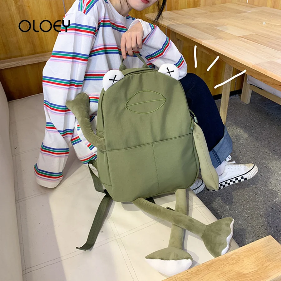 Top Trends: Mochila Bolsa Cartoon Frog Shape Backpacks Women Canvas Bagpack Green Rucksack Female Shoulder Bag For Teenage Girl School Bag Shoppable Styles