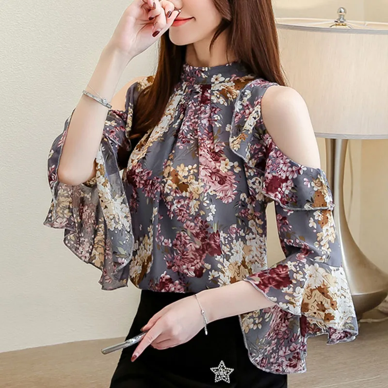 Top Trends: Clothing Femme 2022 New Ladies Tops Sweet Floral Chiffon Blouse For Women Ruffles Butterfly Sleeve Pink Shirts Blusas Mujer 2003 Shoppable Styles