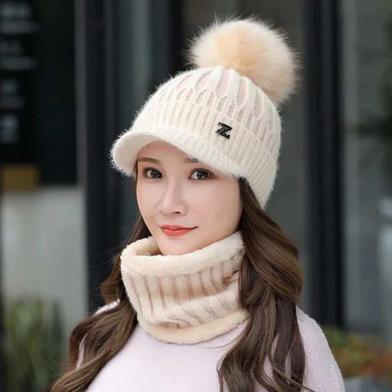 Top Trends: Winter Knitted Beanies Hats Female Knit Letter Z Bonnet Beanie Caps Outdoor Riding Ski Sets Women Thick Warm Beanie Skullies Hat Shoppable Styles