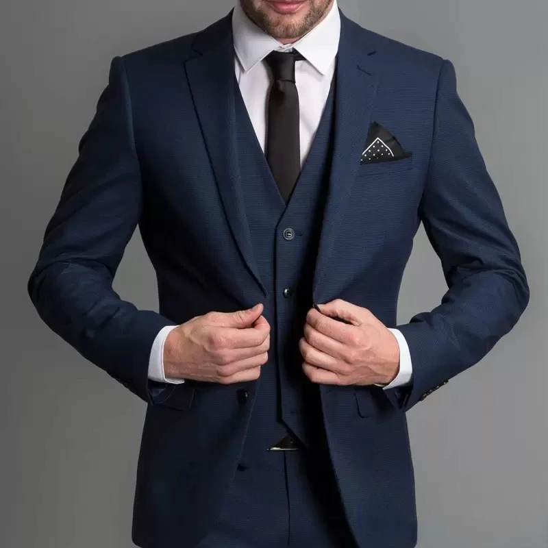 Top Trends: Navy Blue Male Suits Slim Fit Notched Lapel Wedding Tuxedos 3 Piece Sets Tailor Made Business Mens Costume (Blazer+ Pants+ Vest) Shoppable Styles