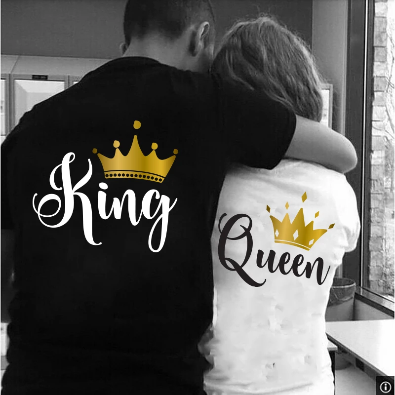 Top Trends: Behind King Queen Printing Lover Couples Tee Shirt Harajuku Womens T-shirt Crown Printing Couple Clothes Summer Women Man Tops Shoppable Styles