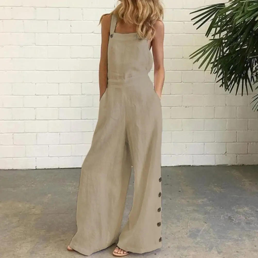 Top Trends: Women Jumpsuit Summer Sleeveless Solid Color Wide Leg Pockets Loose Strappy Playsuit Overall Wide Leg Pockets Mono Mujer Verano Shoppable Styles