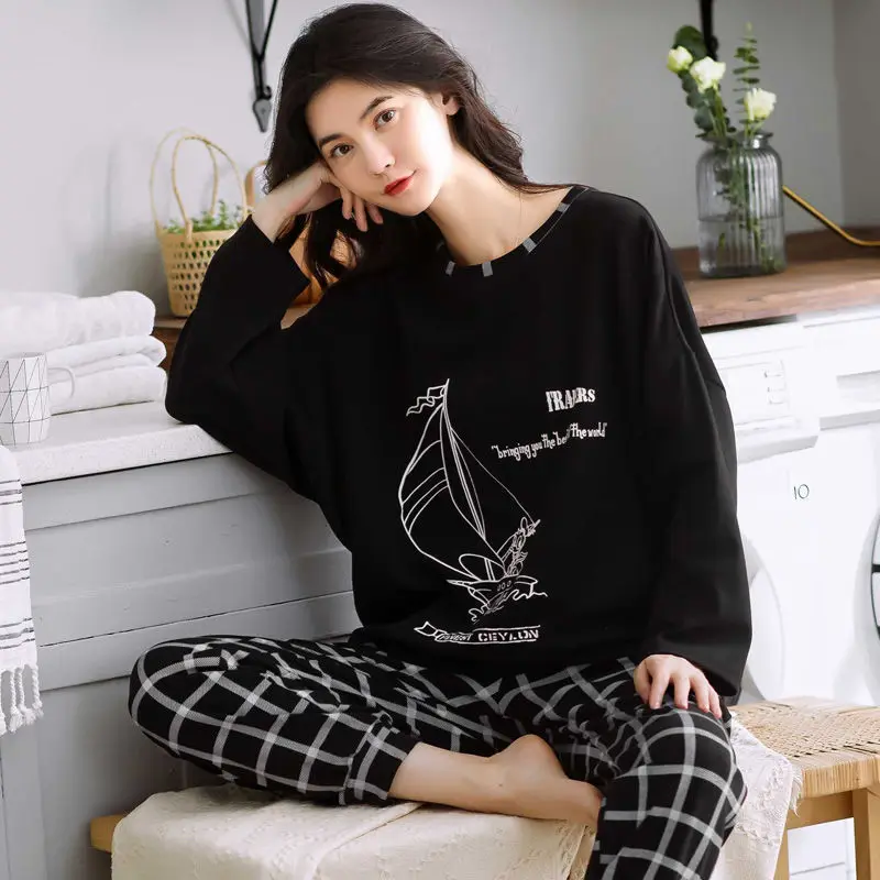 Top Trends: Large Size Pajamas Women Spring Autumn New Long-Sleeved Printed Sleepwear Girl Cute Cartoon Sleep Tops Casual Home Clothes Suit Shoppable Styles