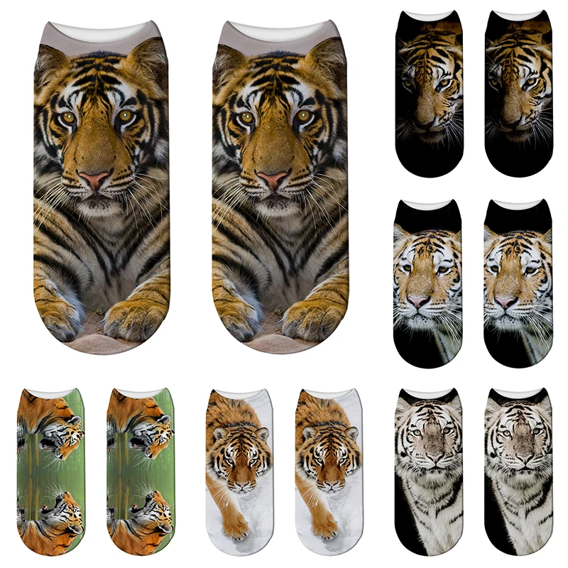 Top Trends: 3D Printed Animal Short Socks Funny Cute Tiger Unisex Cotton Crew Socks Outdoor Sports Summer Children Low Ankle Socks носки Shoppable Styles