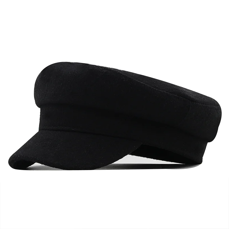 Top Trends: Classic Black High Quality Military Hat For Women Spring Autumn Winter Hats Felt Cap Winter Ladies Black Hat Woolen Beret Cap Shoppable Styles - Image 2