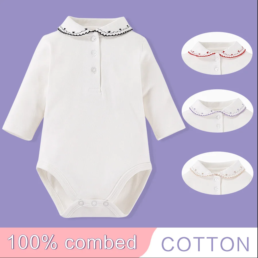 Top Trends: Baby Floral Collar Rompers Spring&amp;Autumn Shirt Infant Jumpsuit Cotton Girls Clothing Long Sleeve Newborn Baby Clothes White Shoppable Styles