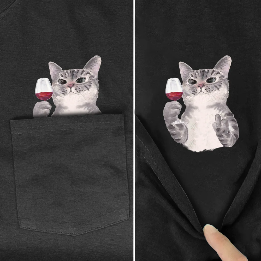 Top Trends: CLOOCL T-Shirt Fashion Summer Cat Wine Pocket T-shirt 3D Printed Men For Women Shirts Tops Funny Cotton Black Tees Shoppable Styles