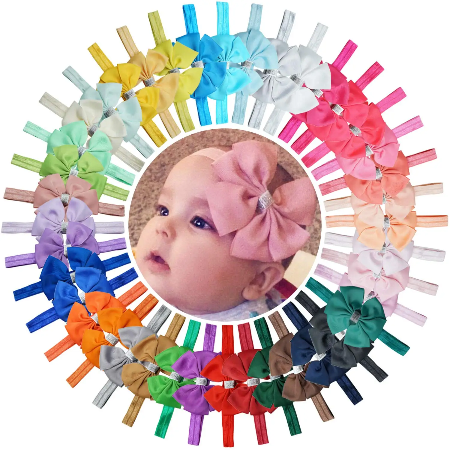 Top Trends: 40 Pcs 4 Inch Hair Bows Headbands Grosgrain Ribbon Baby Hair Bow Nylon Headband For Baby Girl Newborn Infant And Toddler Shoppable Styles