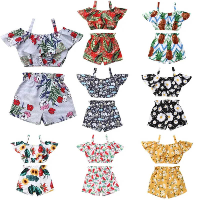 Top Trends: 1-6 Years Summer Kids Girls Clothes Set Off Shoulder Sling Vest Tank Tops With Shorts Pants Set Baby Clothing Children Outfits Shoppable Styles