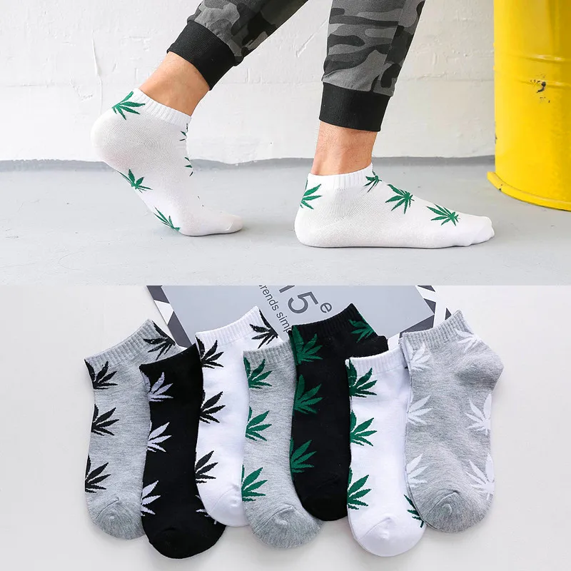 Top Trends: 5 Pairs Classic Shallow Mouth Breathable Socks Male Skateboard Spring Summer Maple Leaf Socks Ankle Man Tube Non-Slip Short Sox Shoppable Styles