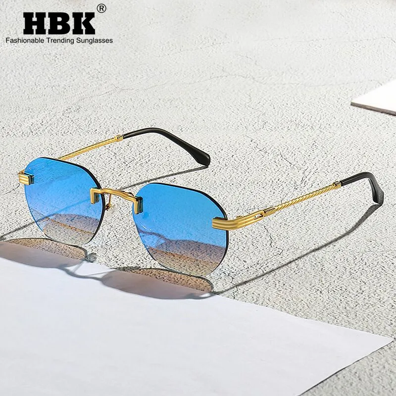 Top Trends: HBK Blue MIRROR Frameless Gold Metal Ladies Sunglasses Men Rimless Brown Sun Glasses For Women Fashion Shades Cutting Eyeglass Shoppable Styles - Image 3