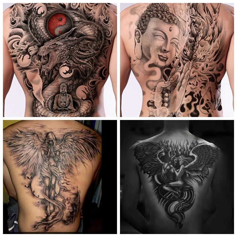 Top Trends: New Full Back Temporary Tattoo Stickers Men And Women Waterproof Personality Angel Devil Wings Art Fake Tattoo Black Tattoo Set Shoppable Styles