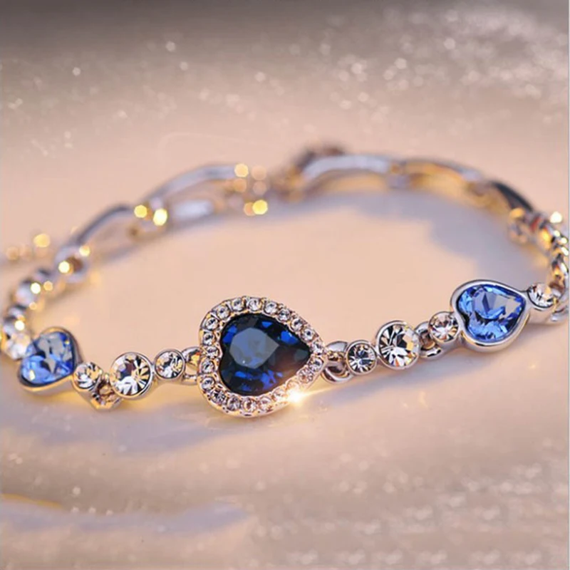 Top Trends: New Women Luxury Lucky Bracelet For Female Blue Crystal Heart Charm Bracelet Women Bridal Wedding Engagement Fine Jewelry Gift Shoppable Styles