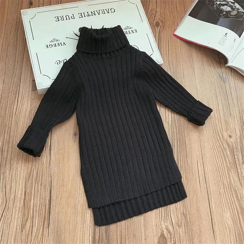 Top Trends: Toddler Girl Spring Dress 2023 Winter Sweater Clothes Solid Color Baby Girls Turtleneck Clothes 2-7Y Little Knitting Shoppable Styles - Image 4