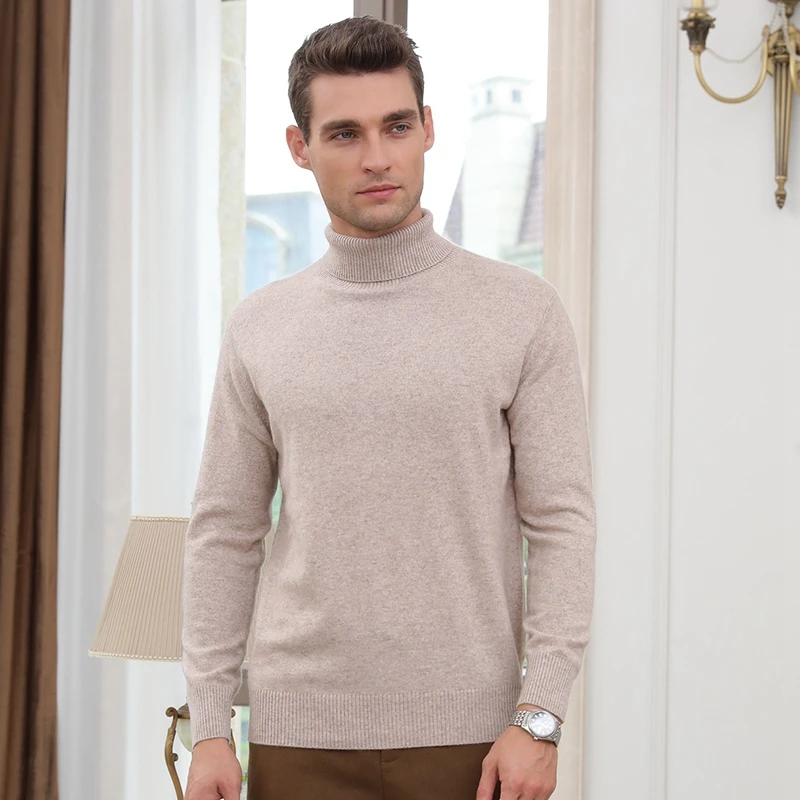 Top Trends: 2021 New Autumn / Winter Top Grade Men Sweaters 100% Goat Cashmere Knitted Jumpers 2021 Winter Warm Turtleneck 12Colors Male Tops Shoppable Styles