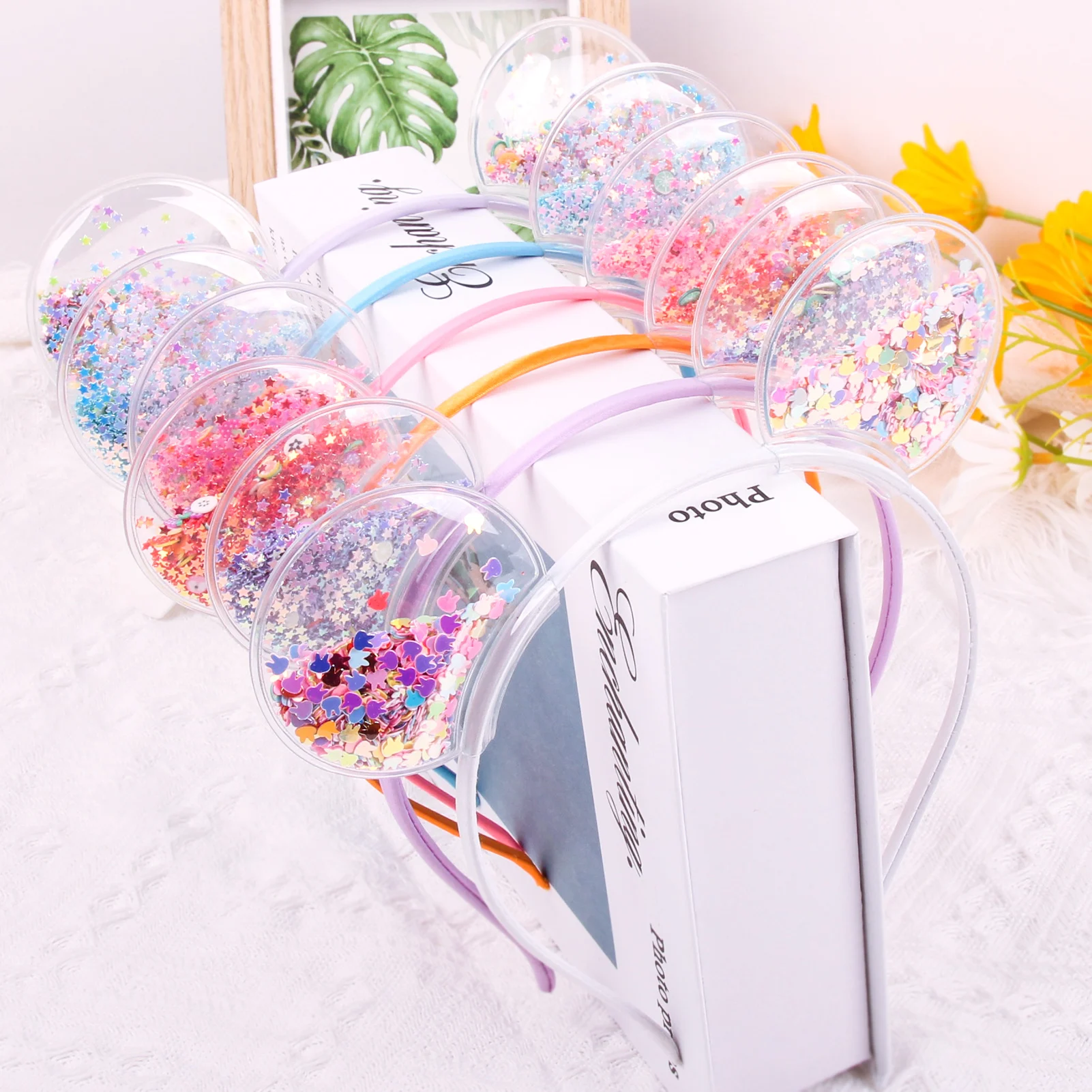 Top Trends: Candygirl Transparent Cat Ears Headband Quicksand Bows Hair Hoop Cute Colorful Sequins Hairbands Girls Princess Hair Accessories Shoppable Styles