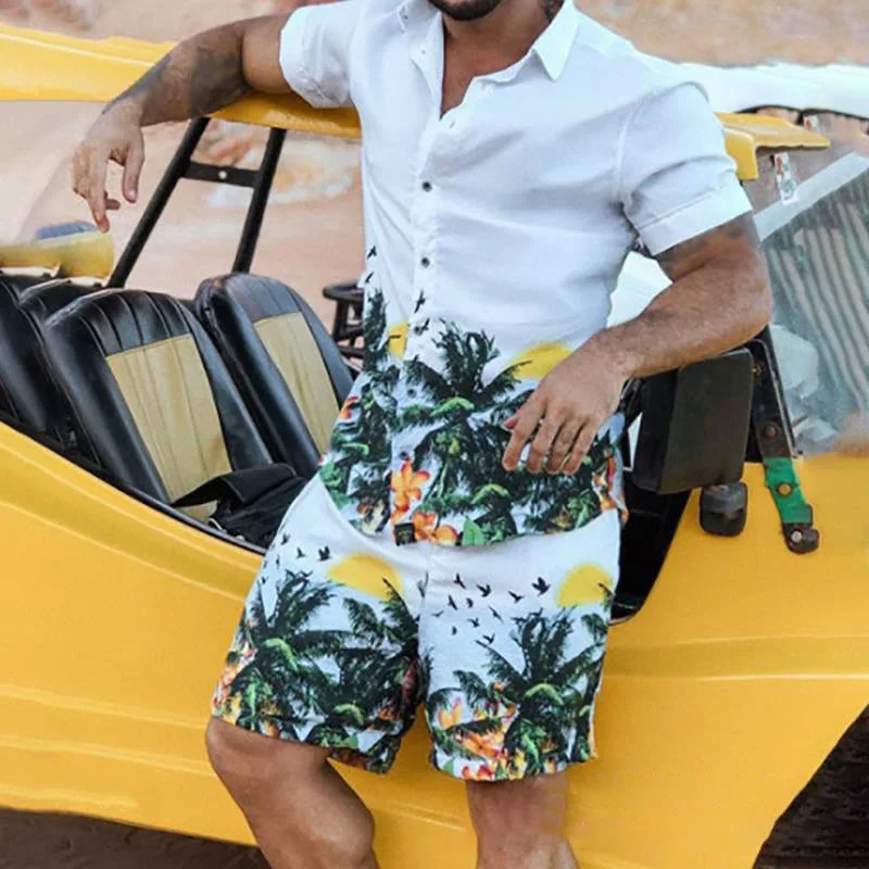 Top Trends: 2022 Summer Men Beach Sets Streetwear Short Sleeve Lapel Shirt Printed Shorts Breathable Casual Men Hawaiian Suits 2 Pieces Shoppable Styles