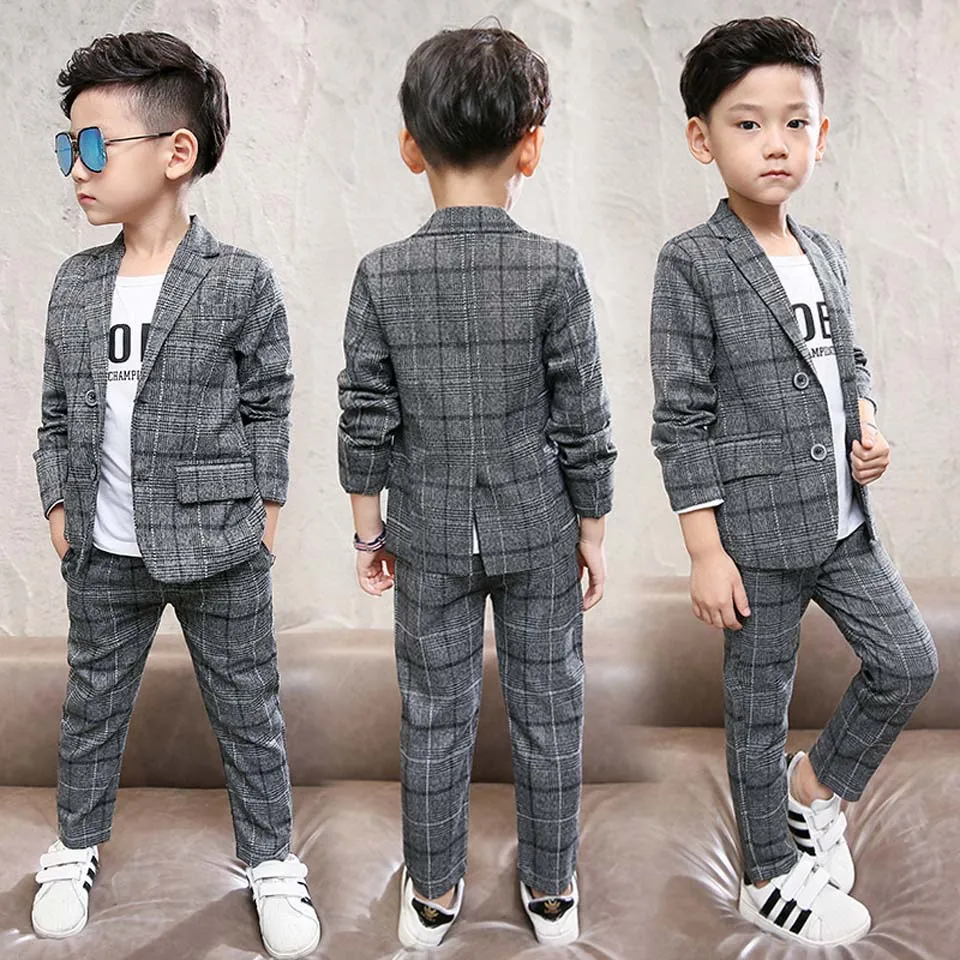 Top Trends: 2024 Autumn Spring Baby Boys Clothes Set Plaid Gentleman Top Jacket + Pants Outfits Suit Teenager 4 5 6 7 8 9 10 11 12 Year Shoppable Styles