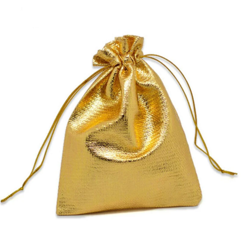 Top Trends: 50pcs 7x9 9x12cm Adjustable Jewelry Packing Fabric Bag Gold Colors Drawstring Wedding Storage Pouches Gift Bags & Pouches Shoppable Styles