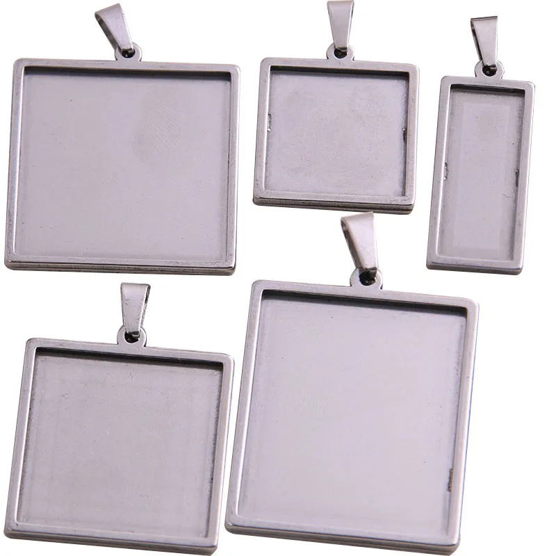 Top Trends: 5pcs Stainless Steel Square Cabochon Settings Diy Blank Bezel Pedant Base Trays For Jewelry Making Shoppable Styles