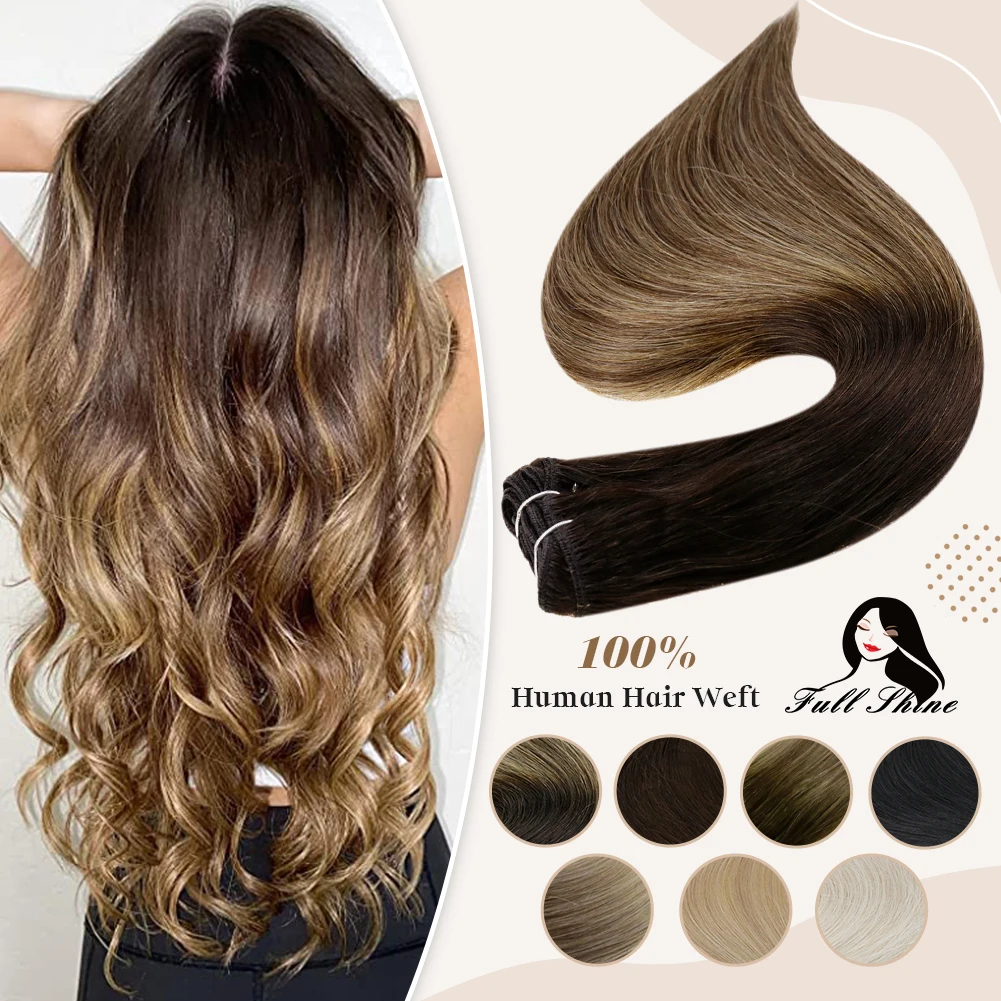 Top Trends: Full Shine Remy Human Hair Weft Extensions 100 Gram Balayage Color Double Weft Sew In Extensions Nvisible Bundles Straight Hair Shoppable Styles