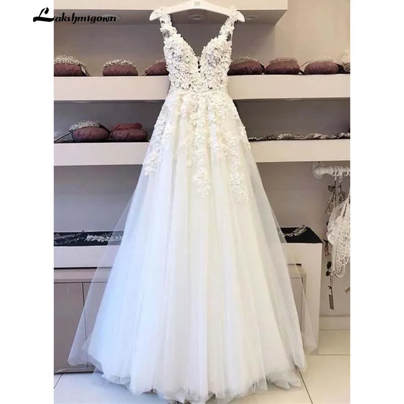 Top Trends: V Neck Long Wedding Dresses Bridal Gowns With Appliques Spaghetti Straps Beach Boho Wedding Gown Vestido De Noiva Shoppable Styles