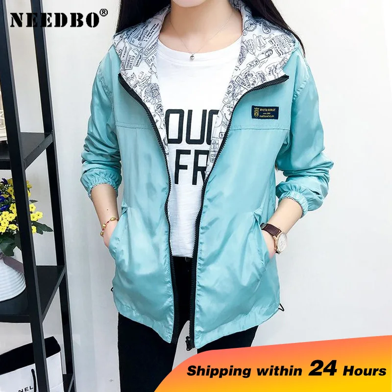 Top Trends: NEEDBO Women's Jacket Spring Summer Pocket Zipper Hooded Two Side Wear Outwear Coat Loose Plus Size Windbreaker Jackets Famale Shoppable Styles