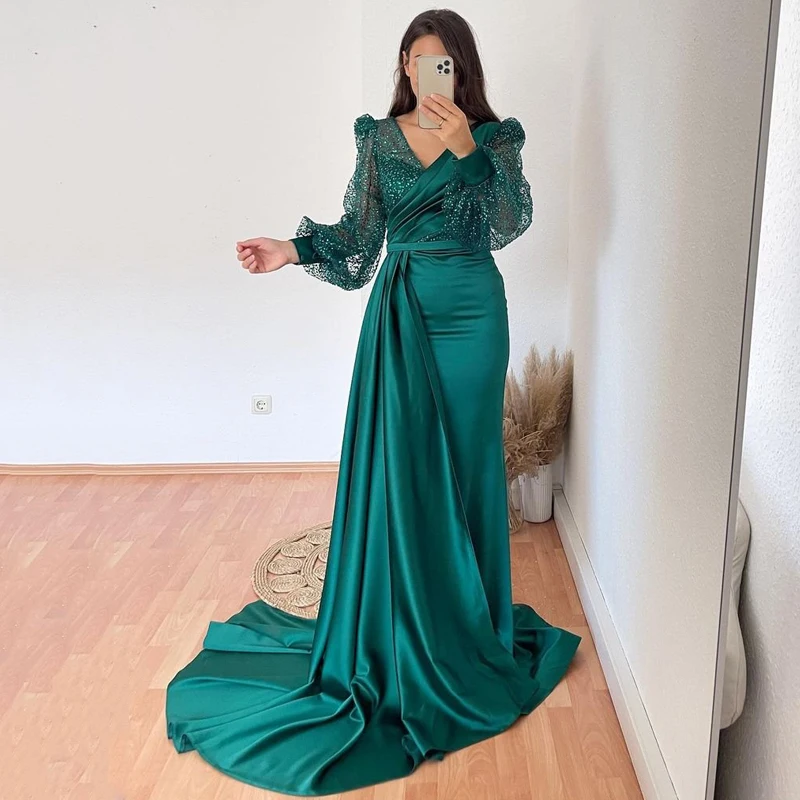 Top Trends: Thinyfull Sexy Prom Evening Dresses Puff Sleeve Glitter Party Dress Floor Length Mermaid Cocktail Gowns Saudi Arabia Plus Size Shoppable Styles